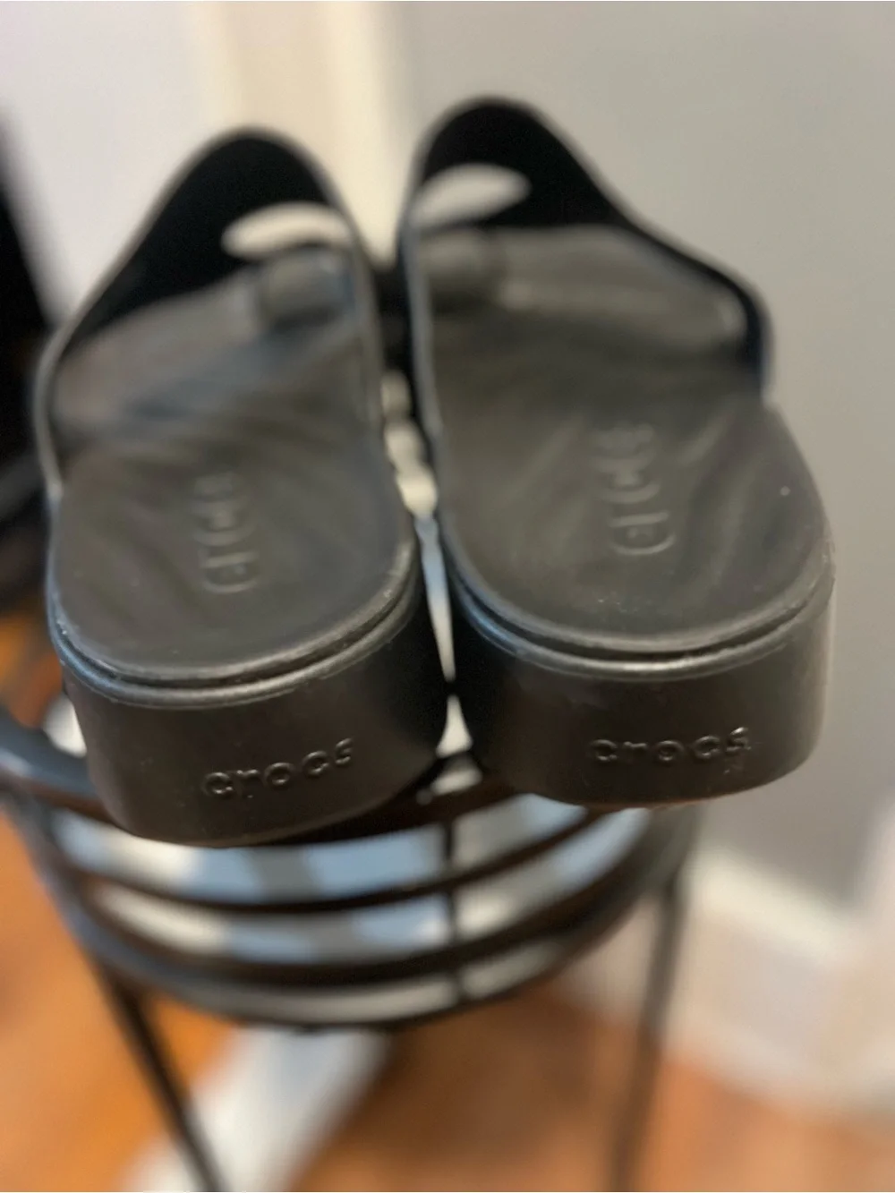 CROCS women Black Slide Toe-Post Platform Sandals size 10